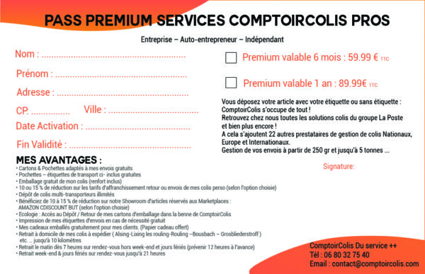 Pass Privilège 12 mois Comptoir Colis